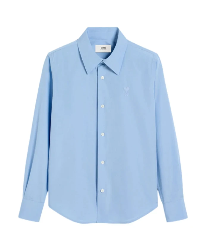 

Синяя хлопковая рубашка с длинными рукавами Ami Paris, синий