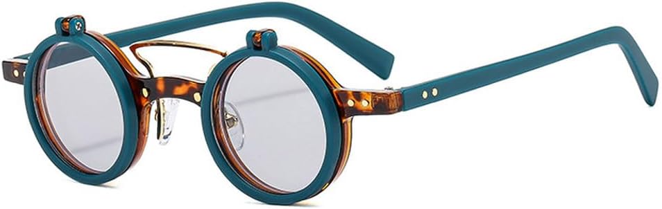 

Популярные модные маленькие круглые панк-солнцезащитные очки с двойной перемычкой для женщин, ретро-очки с откидными линзами, защита от УФ-излучения UV400, мужские солнцезащитные очки с заклепками TKKTLLT, Green Light Grey