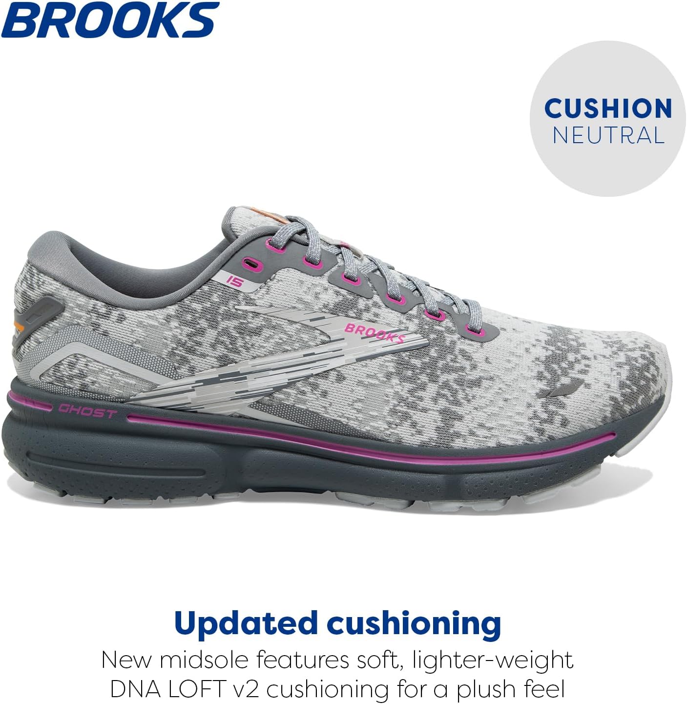 Мужские беговые кроссовки Brooks Ghost 15 - Средний, белый — фото 2