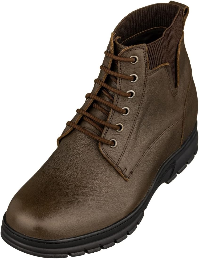 

Мужские невидимые увеличивающие рост ботинки TOTO - хаки с текстурой «pebble grain», шнуровка, ботинки - прибавка роста на 7 см - модель K84017 - размер 7 D(M) US