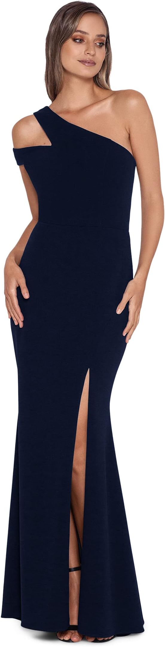 

Платье XSCAPE Long Scuba Crepe One Shoulder Strap, темно-синий