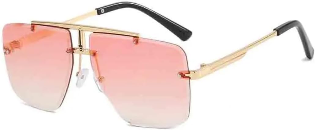 

Модные ретро-солнцезащитные очки без оправы для мужчин и женщин, с двойной перемычкой, металлической оправой, очки для вождения, защита от УФ-излучения UV400 VVTWSSW, Gold Pink