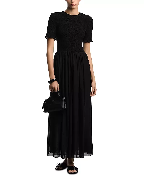 Платье миди из техно-жоржета с присборенным лифом Emporio Armani, Black