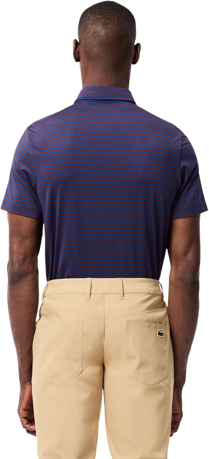 Lacoste мужская спортивная поло Regular Fit с защитой от ультрафиолета для гольфа, Globe/Expresso Striped — фото 3