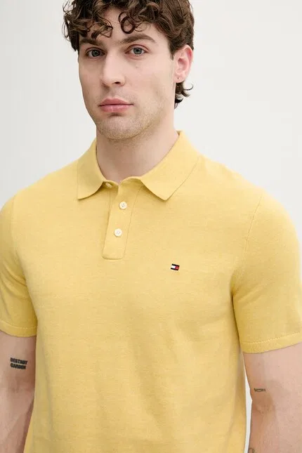 Поло из хлопка модель Polo Tommy Hilfiger, желтый — фото 4