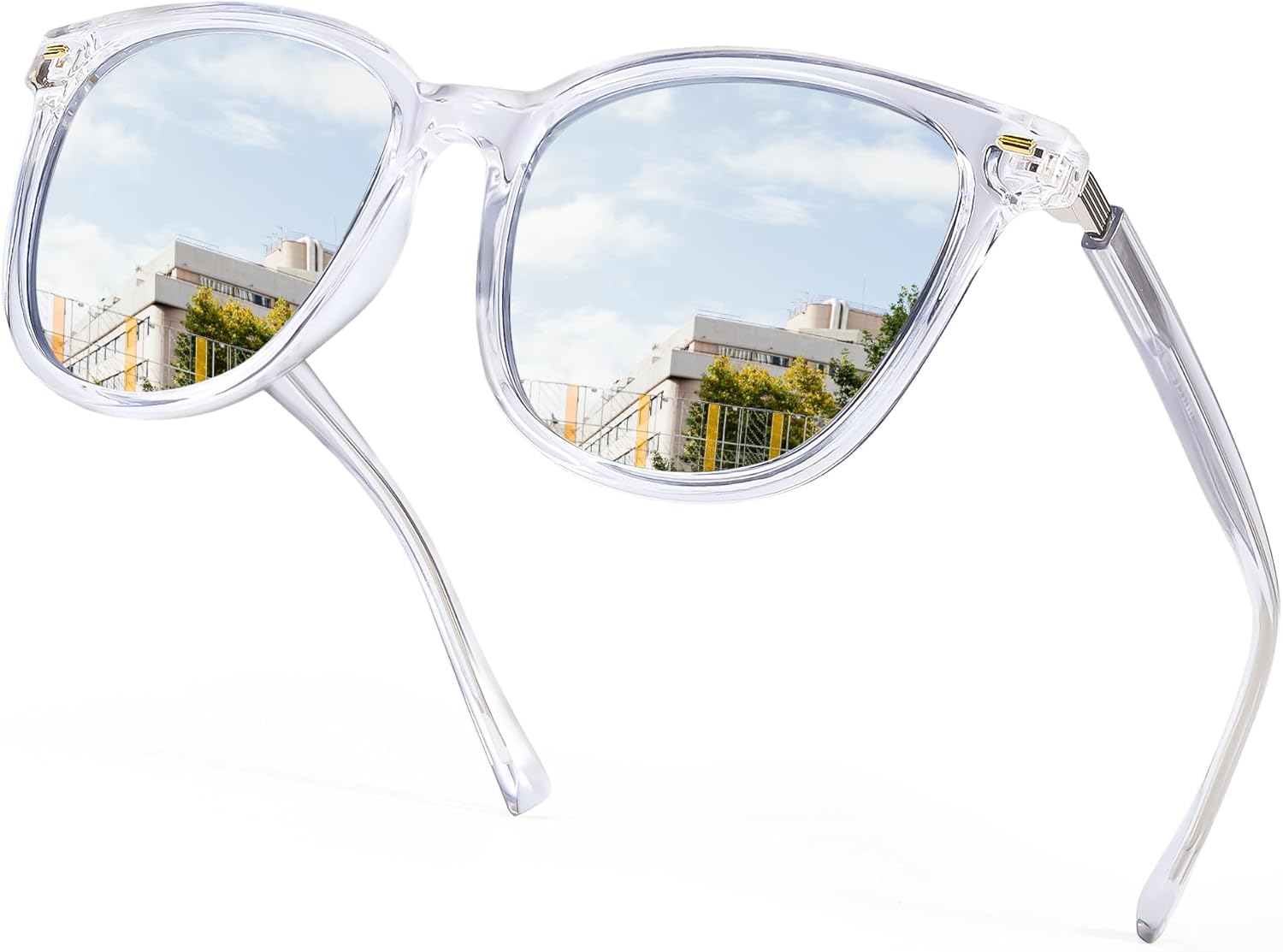 

Солнцезащитные очки SIPHEW женские с зеркальными линзами и поляризацией - большие солнцезащитные очки "кошачий глаз" с защитой от УФ-излучения для женщин, A05-clear Frame Silver Mirror Lens