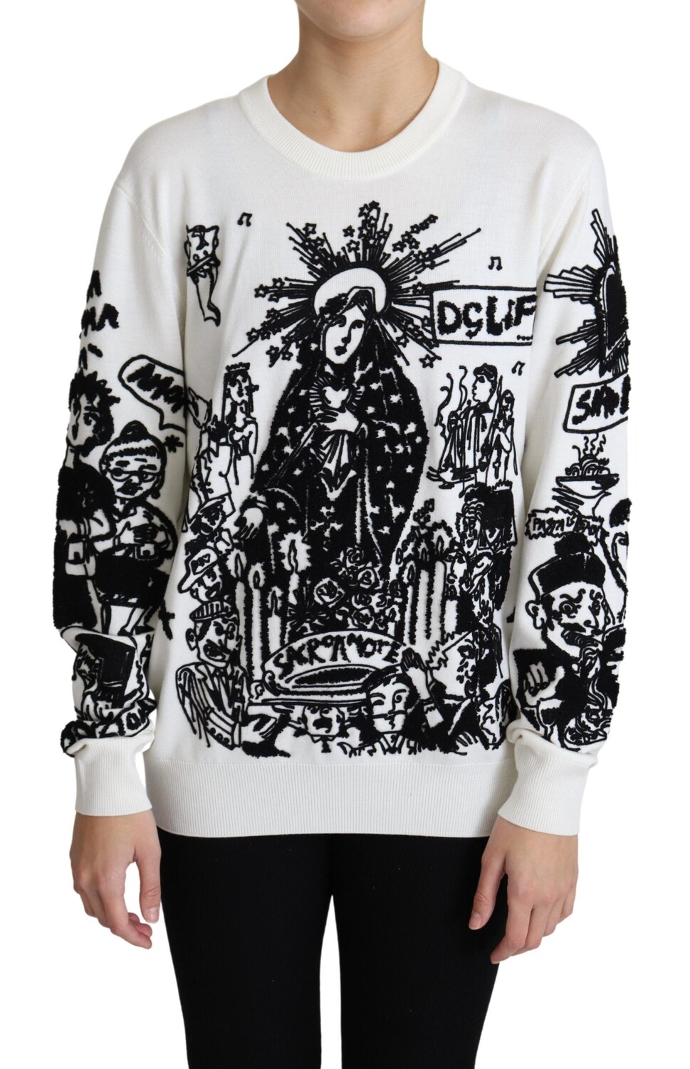 

Вышитый граффити-пуловер из натуральной шерсти Dolce & Gabbana, белый