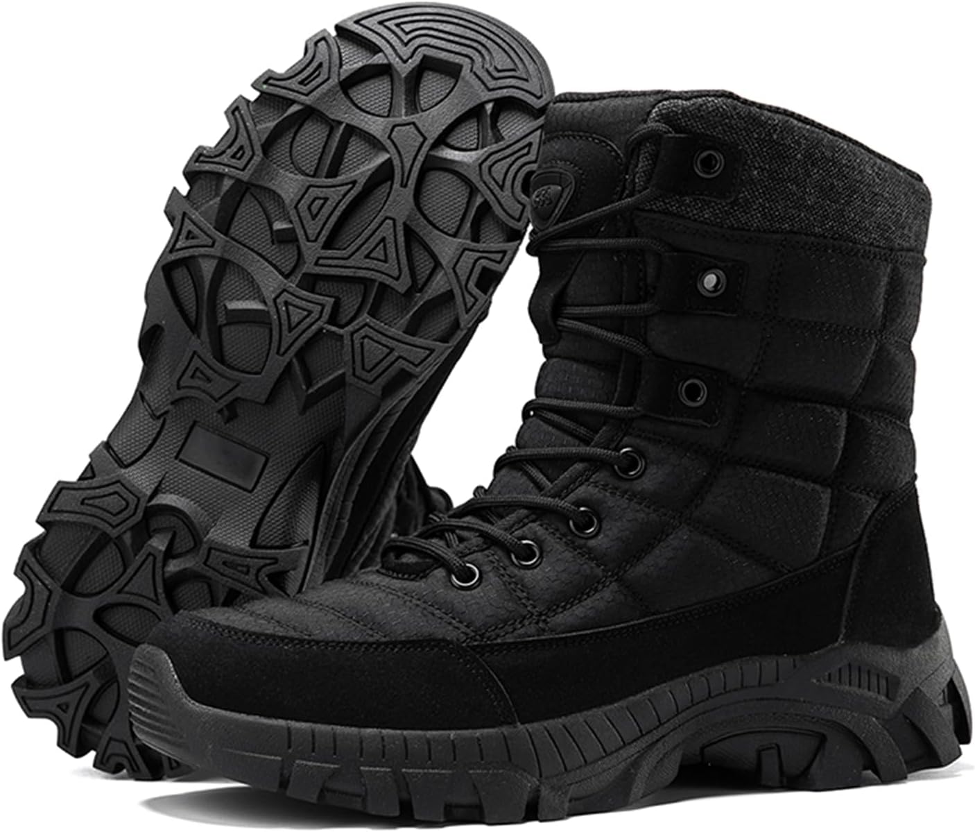 

Мужские высокие ботинки QAOTEROD с противоскользящей подошвой и амортизирующей системой, с регулируемыми эластичными ремнями и круглым носком, подходят для кемпинга, полевых тренировок и альпинизма, черный