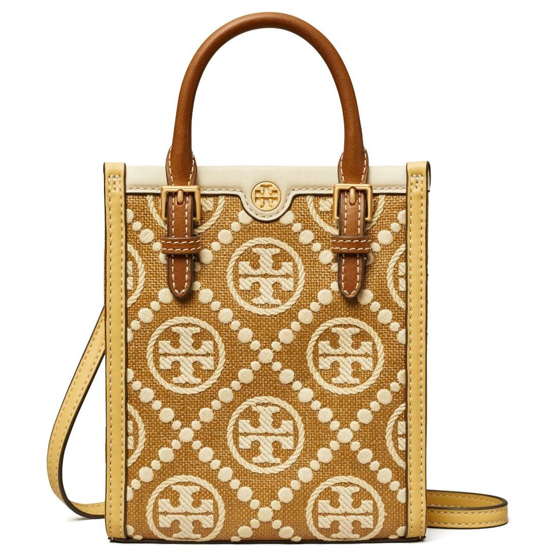 

Сумка-шоппер из рафии с кожаной отделкой Мини женская коричневая TORY BURCH