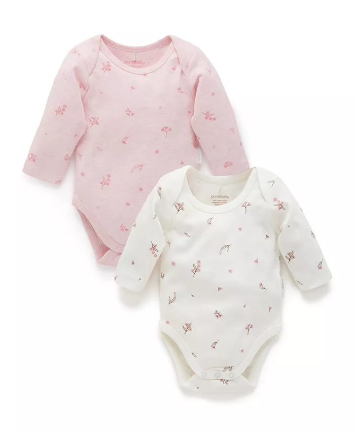 

Боди с длинным рукавом и удобным вырезом для девочек, 2 шт Purebaby, розовый