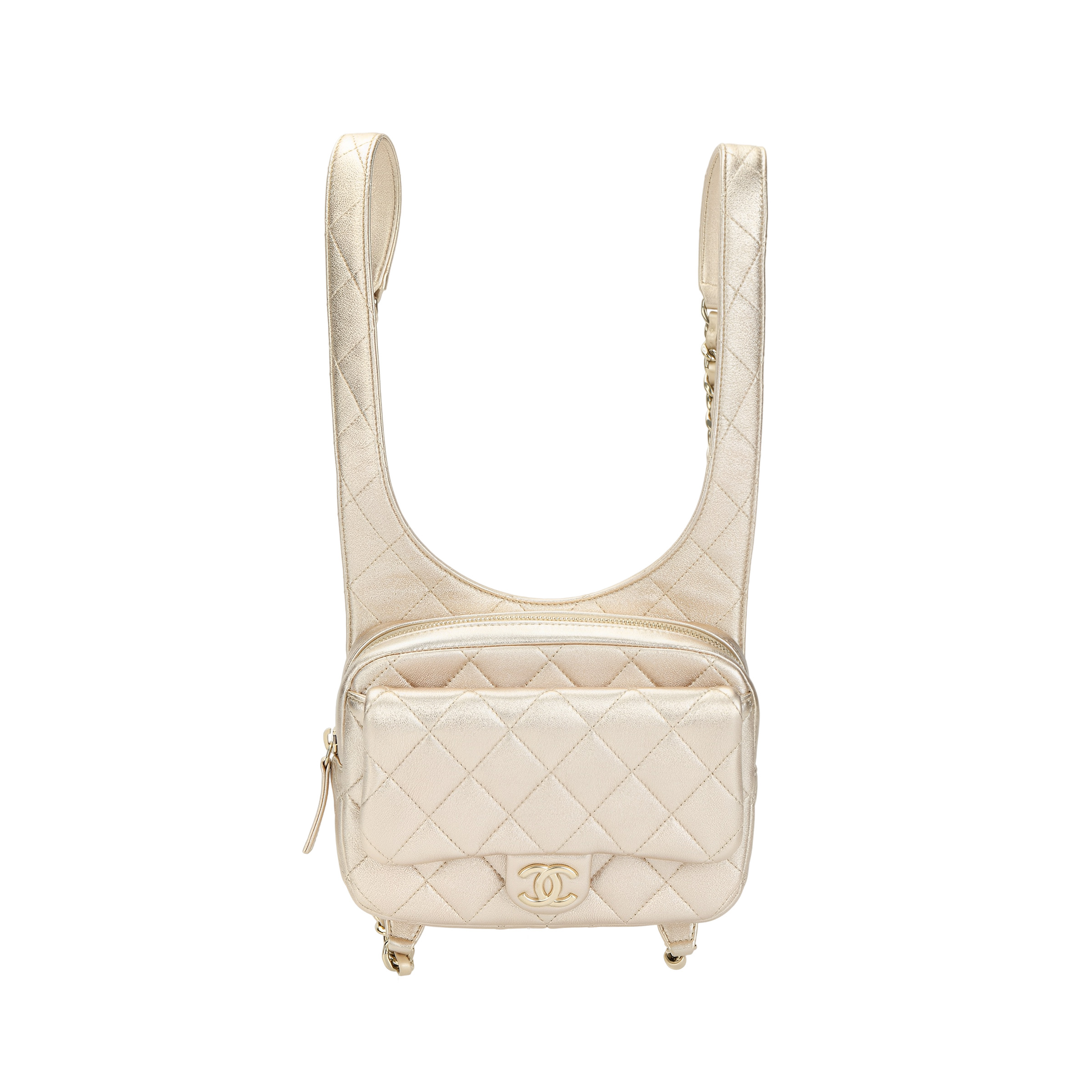 

CHANEL Металлический рюкзак из ягненка Women's Gold