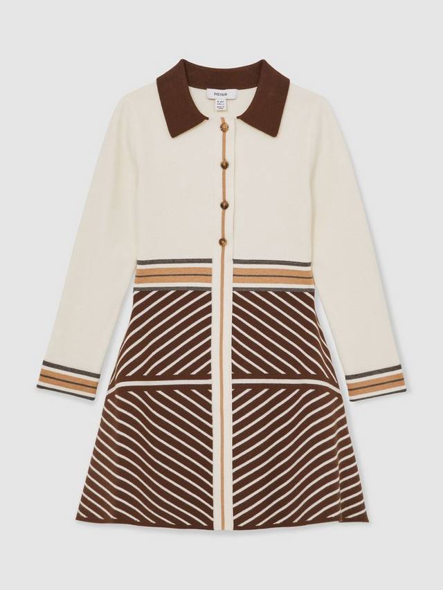 

Детское платье Zana с длинными рукавами и контрастной вязкой Reiss, Chocolate