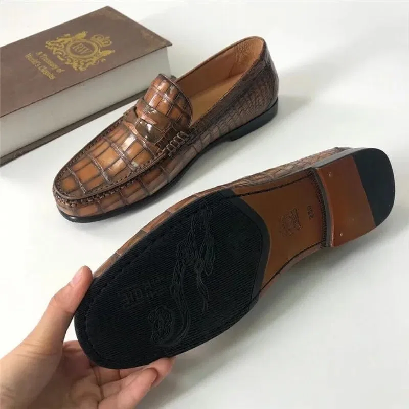 Мокасины из кожи крокодила, Authentic, коричневый, черный — фото 4