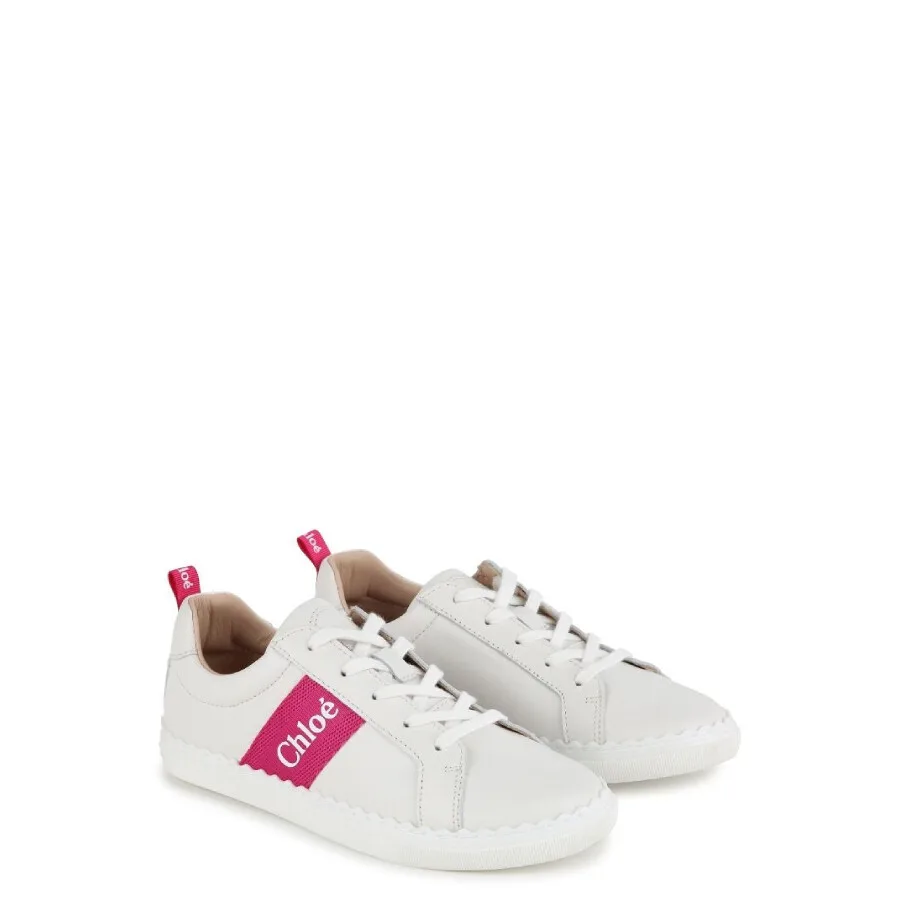 Кожаные кроссовки Chloé Kids с логотипом и круглыми носками, белый — фото 3