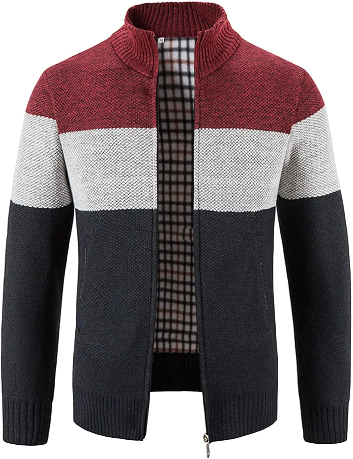 

Мужской кардиган с воротником стойкой, полная застежка-молния, цветной блок SWJGLITTR