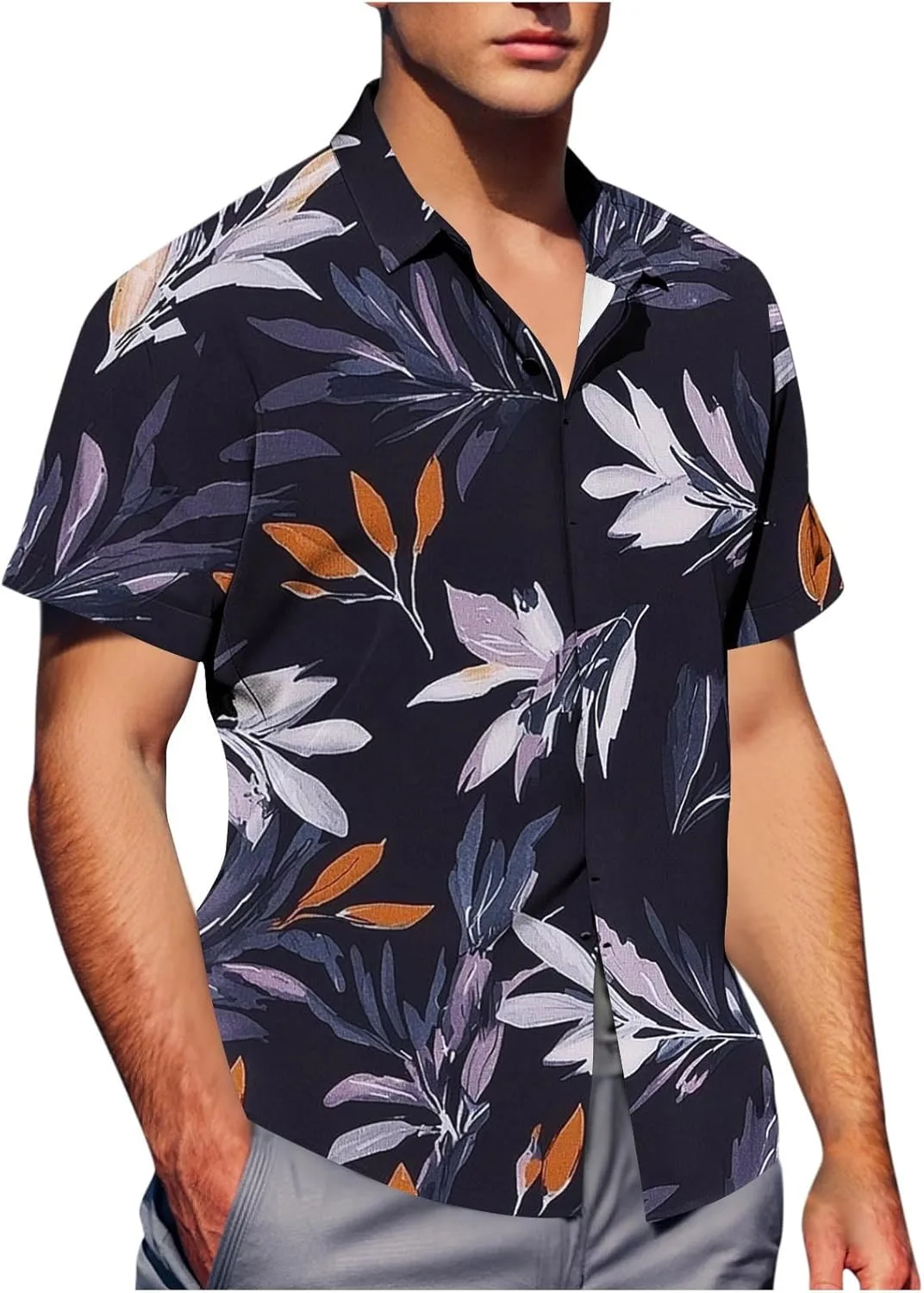 

Футболка с воротником-стойкой для мужчин, свободный крой, короткий рукав