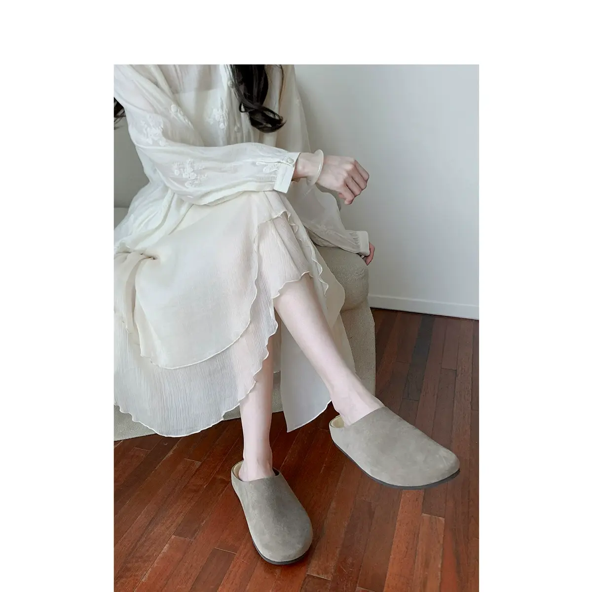 Тапочки с загнутым носком, унисекс, песочного цвета Uinnate, cocoa fleece-lined — фото 4