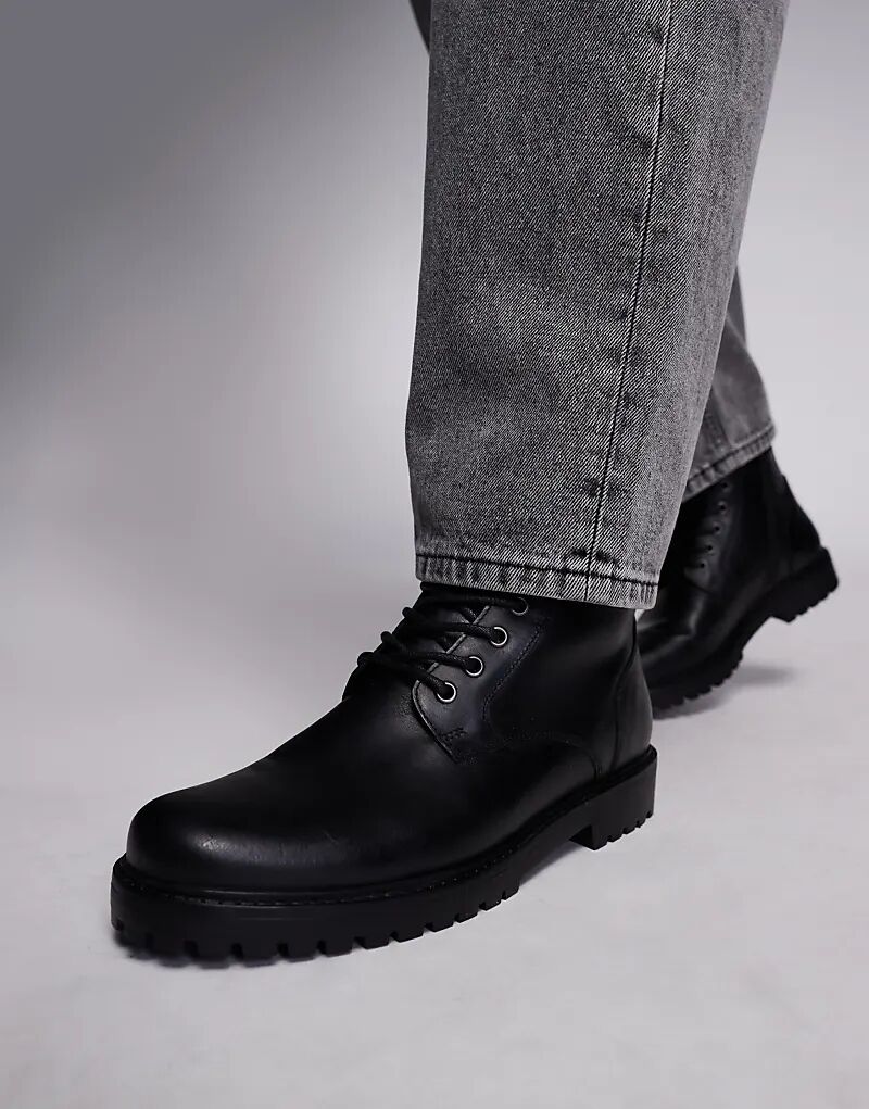 

Рабочие ботинки на шнуровке из черной кожи с подкладкой из овчины ASOS DESIGN