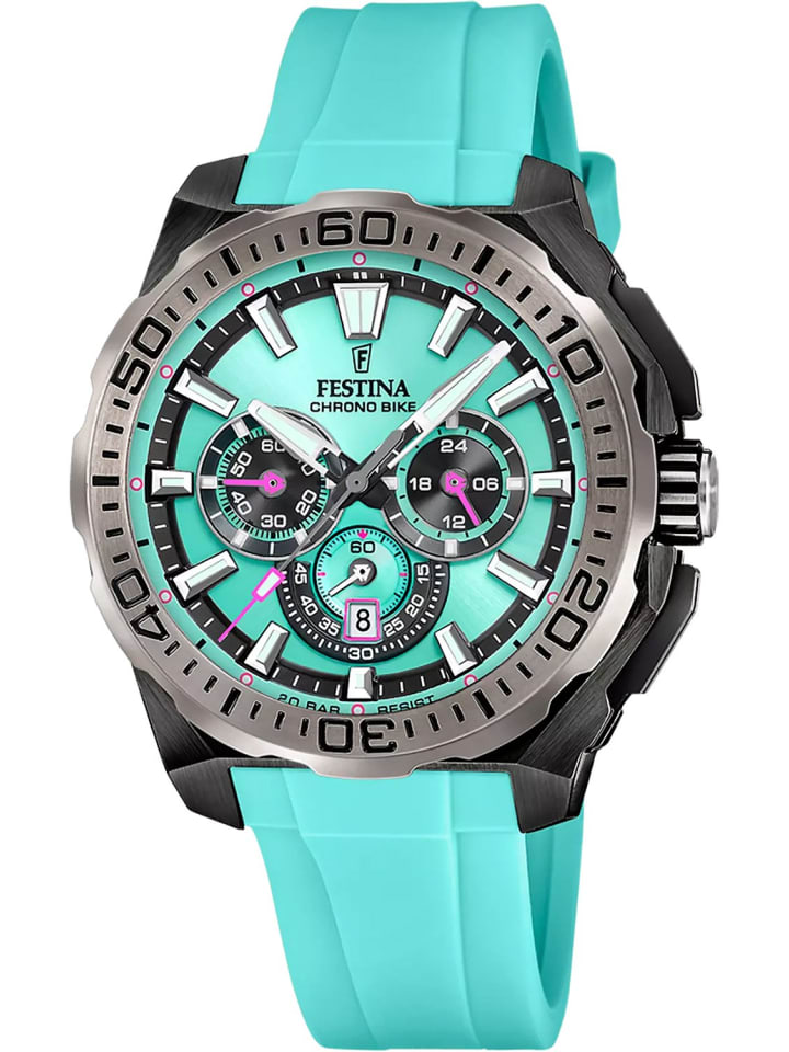 

Festina Мужские наручные часы-хронограф, черные/светло-голубые