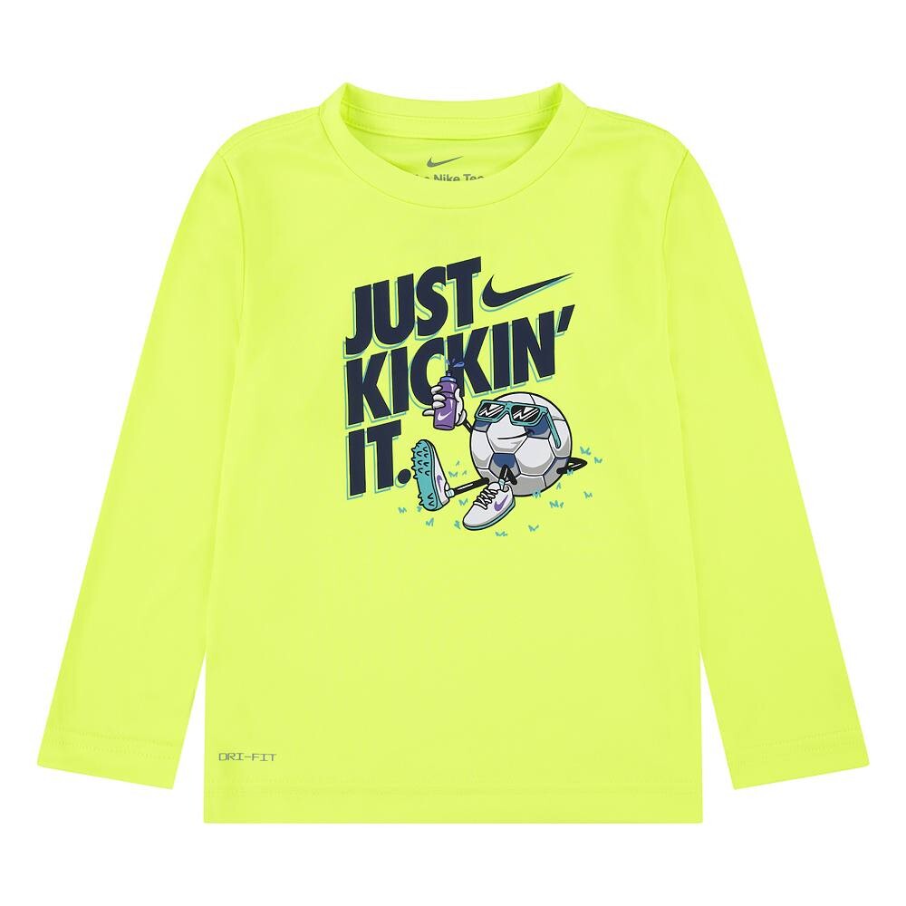 

Футбольная футболка с длинными рукавами Nike Dri-FIT "Just Kickin' It" для мальчиков и девочек-подростков, цвет Volt Yellow