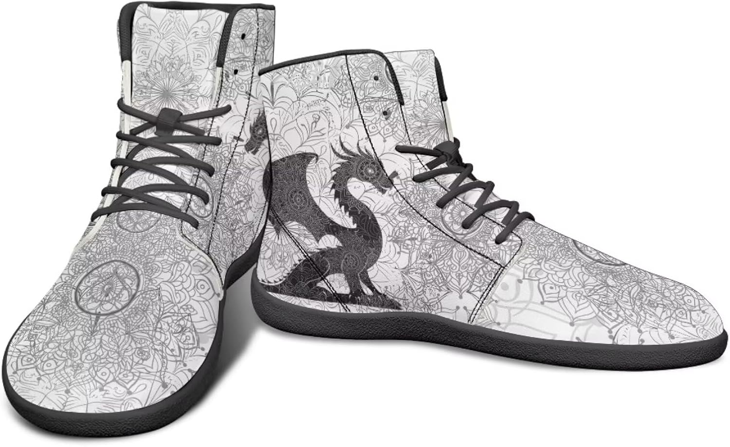 

Высокие кроссовки с драконовым узором, черно-белые, мандала, из ПУ, повседневные спортивные обувь для зала, заземленные для мужчин Watdotory