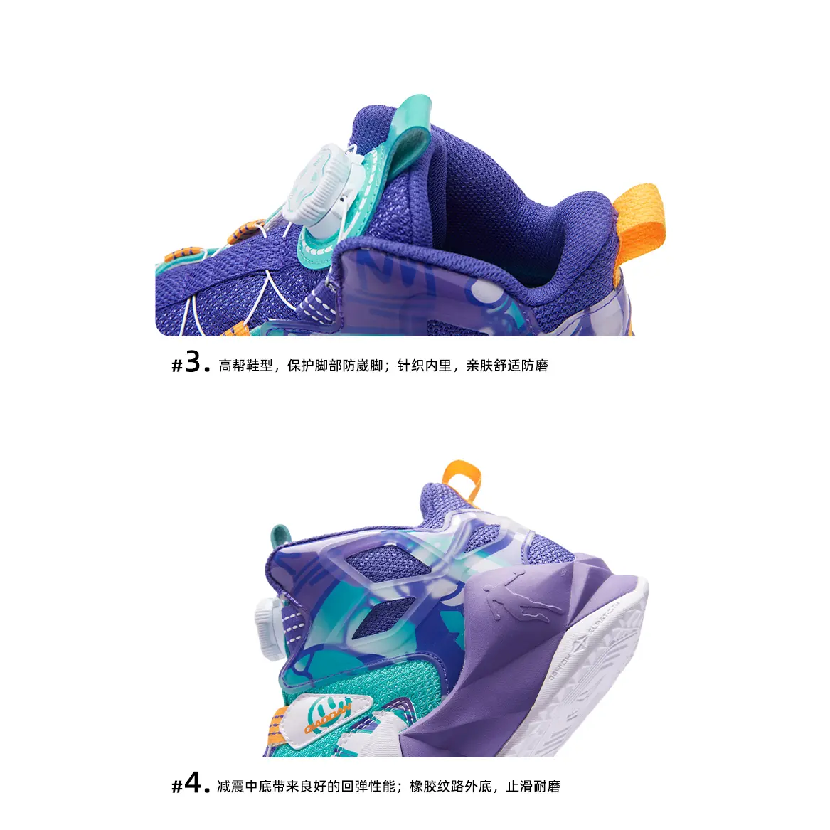 Детские баскетбольные кроссовки GS Low-top Green/Purple Qiaodan, фиолетовый — фото 2
