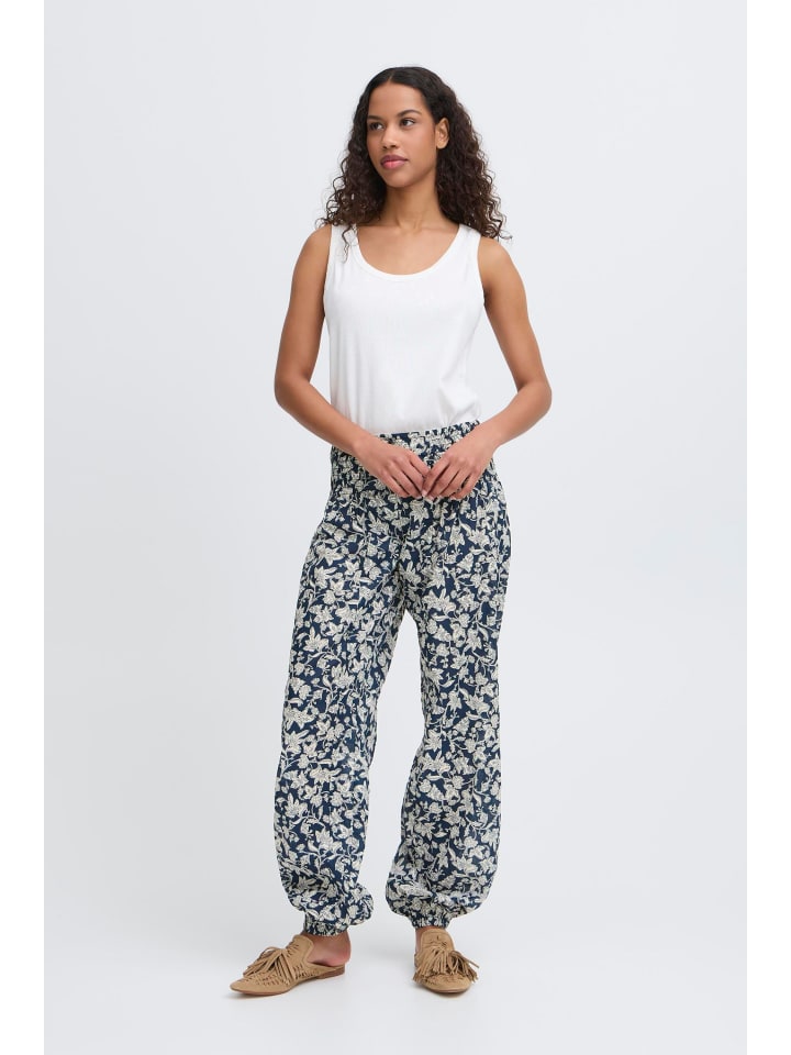 

Pulz Повседневные брюки PZJILL свободного кроя, темно-синие с кремовым цветочным принтом