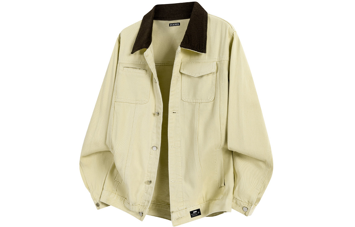 

ZIAREL Джинсовая куртка унисекс Apricot [Removable Logo] лацкан Moderate Color Blocking