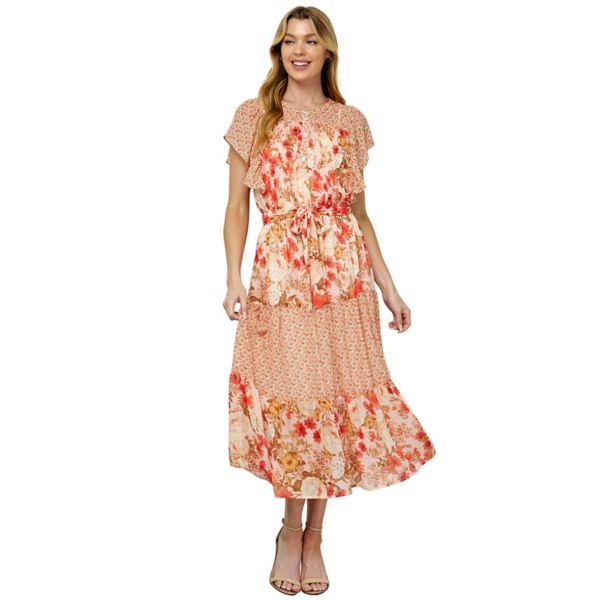 

Женское платье миди с рюшами на рукавах Figueroa & Flower, цвет peach orange