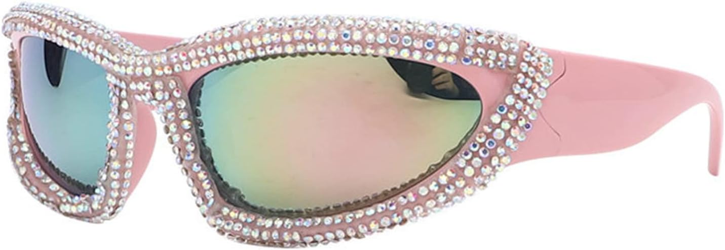 

Willochra — большие солнцезащитные очки с обтекаемой формой, в стиле Y2K, со стразами, спортивные женские солнцезащитные очки с бриллиантами, футуристические хрустальные очки, Pink