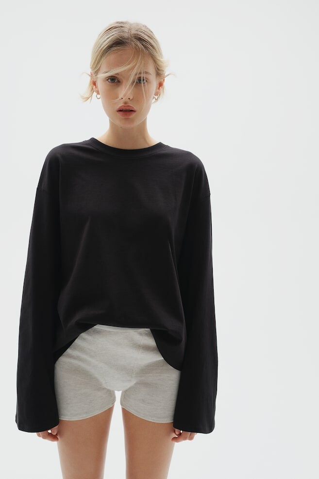 

Рубашка с длинным рукавом из хлопка H&M, черный