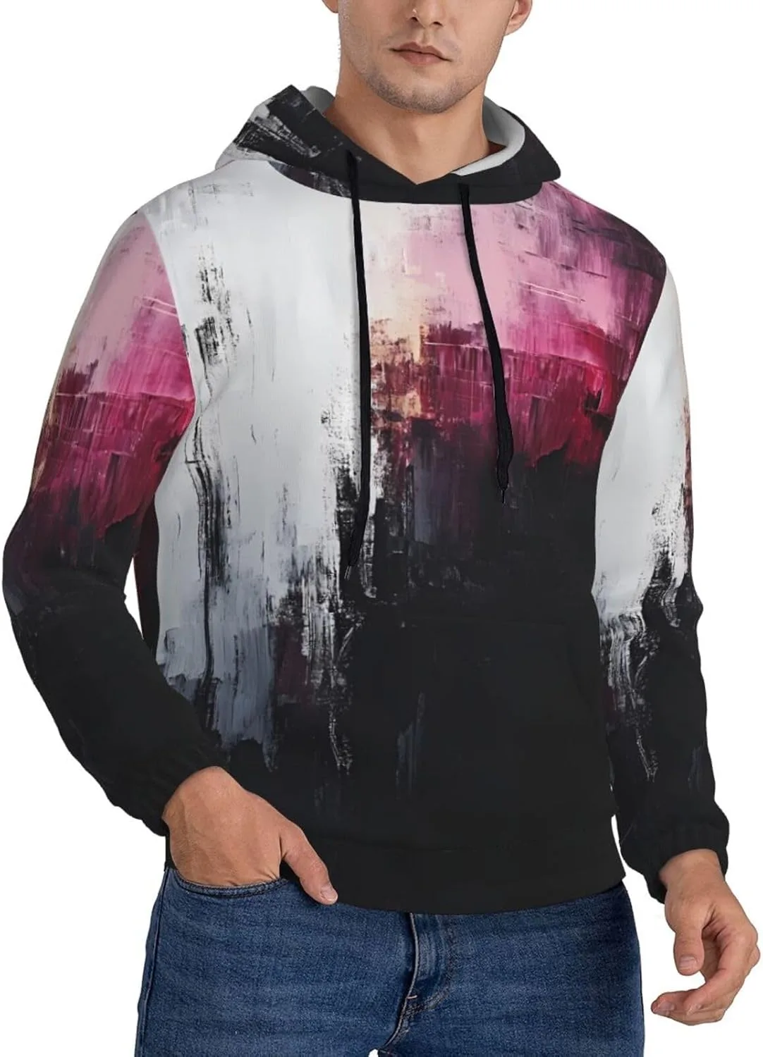 

Мужской худи с принтом binary brushwork, свободный крой, длинный рукав, карман на шнурке WZYCWB