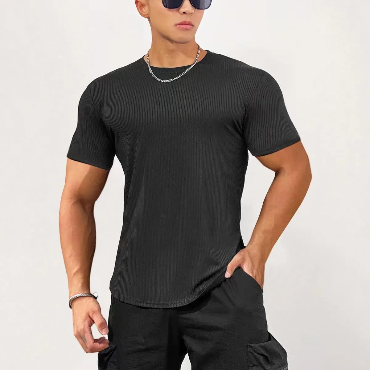 Мужская футболка с коротким рукавом Slim Fit эластичная спортивная для бега и баскетбола — фото 2