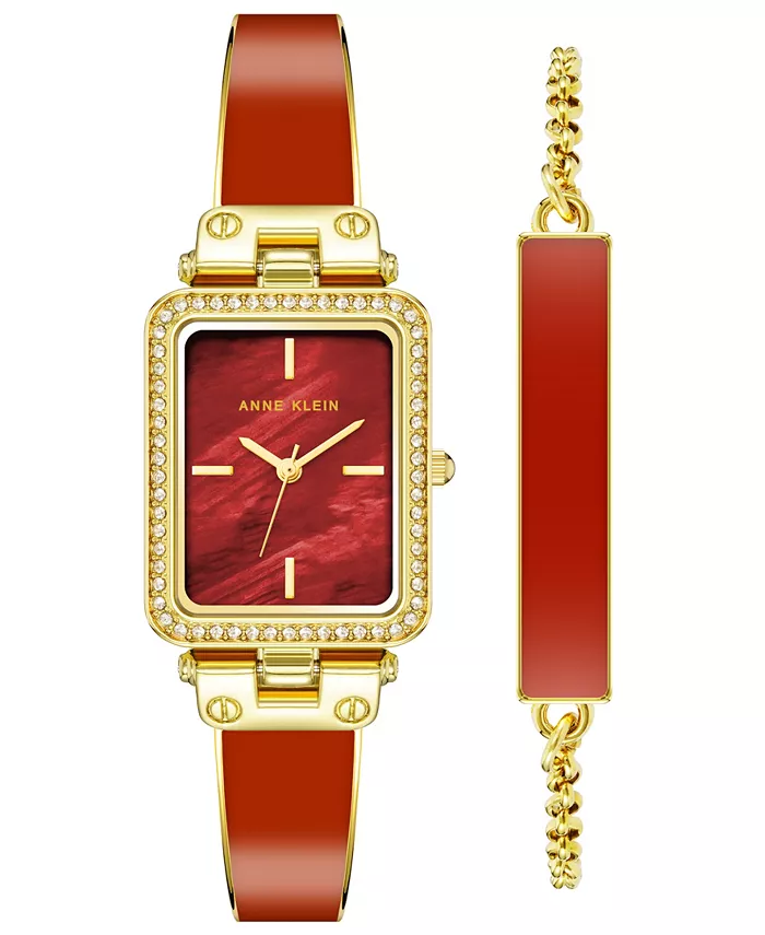 

Женские часы-браслет из оранжевой эмали и золотистого сплава, 33,5 мм Anne Klein