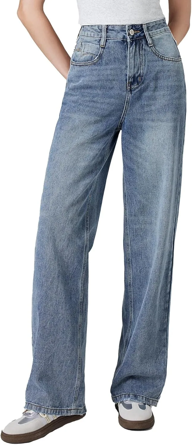 

Женские джинсы Wide Leg с высокой посадкой и свободным кроем Boyfriend, с рваным подолом SheDenim