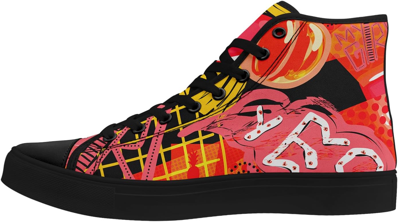 

Модные высокие кеды-граффити для мужчин и женщин, легкие стильные текстильные кроссовки, плоская подошва, дышащая обувь для студентов Coolcustomize, черный/красный/оранжевый/розовый