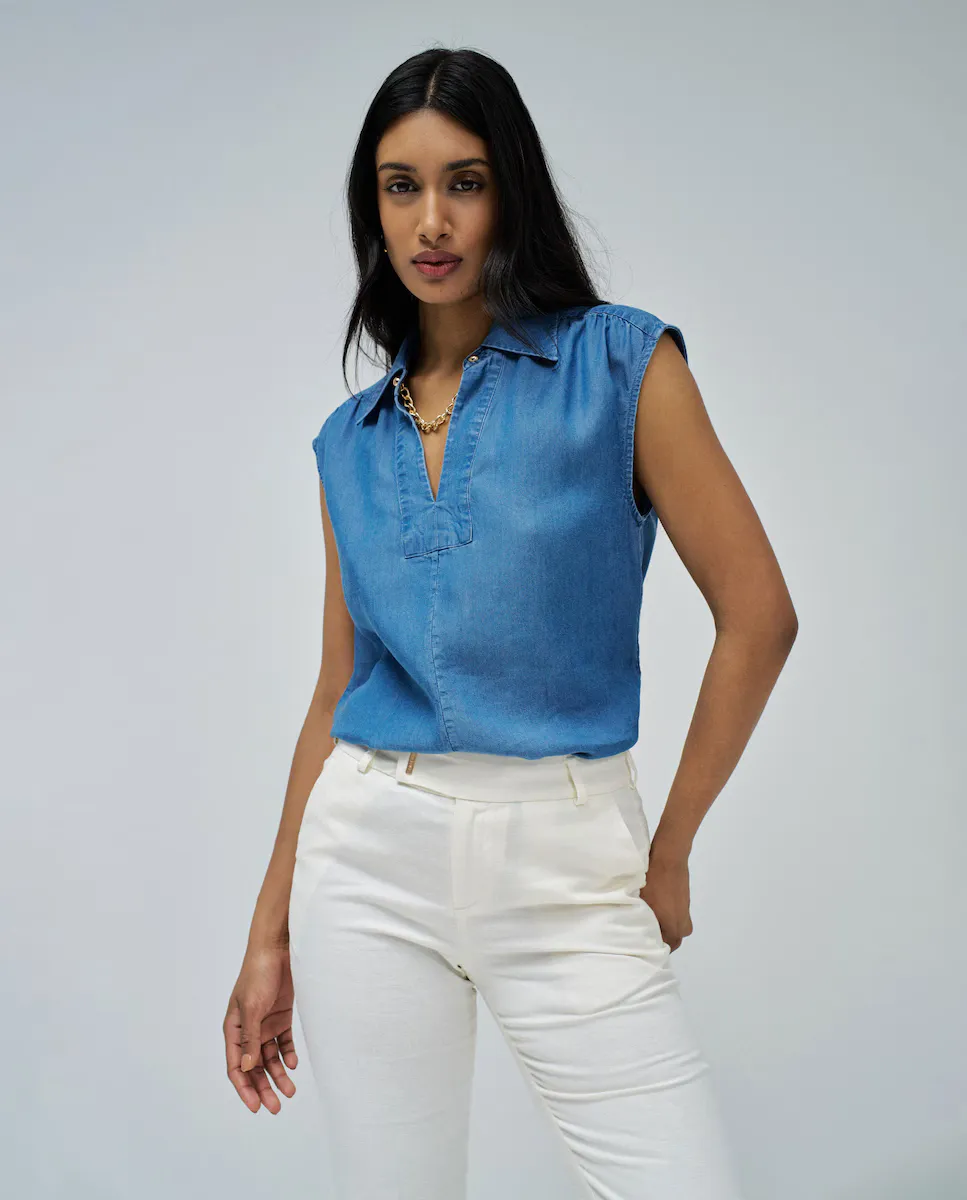 

Женская легкая джинсовая блузка с рубашечным воротником Salsa Jeans, синий