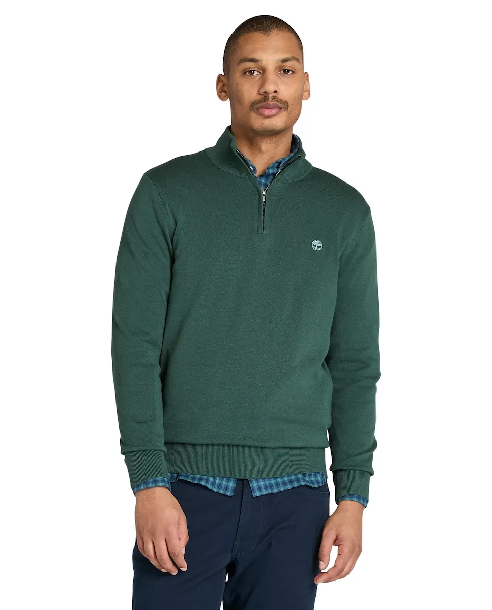 

Мужской хлопковый джемпер с половинной застежкой-молнией Timberland, темно-зеленый