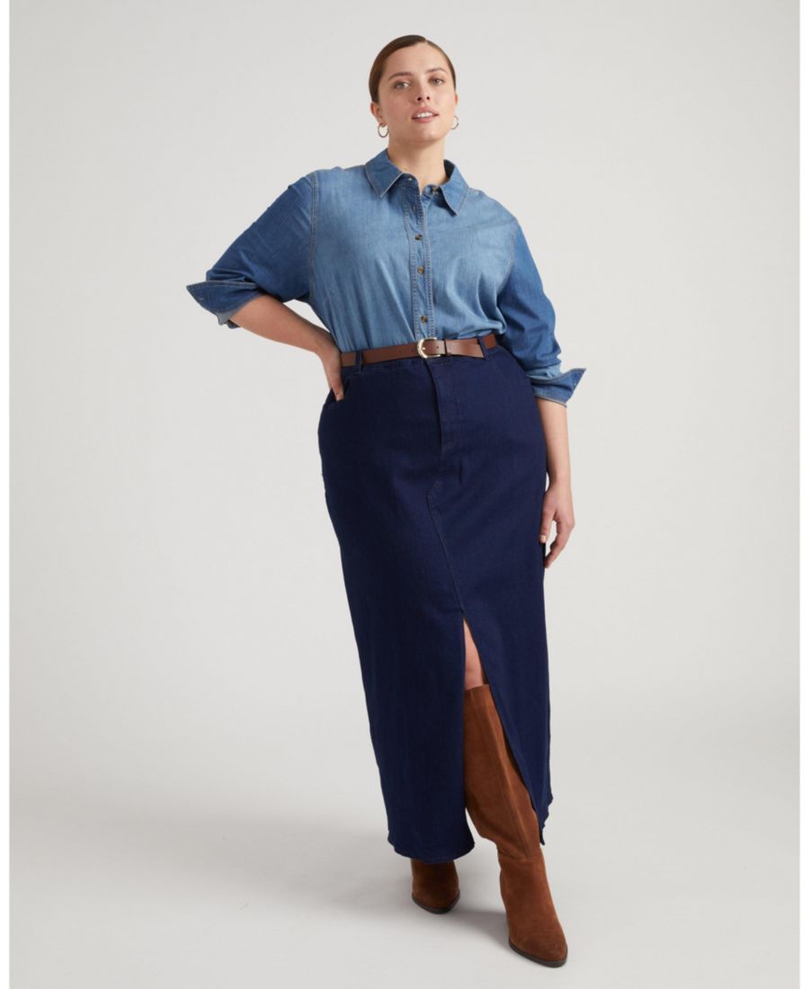 

Макси-юбка из комфортного денима больших размеров Universal Standard, Dark indigo