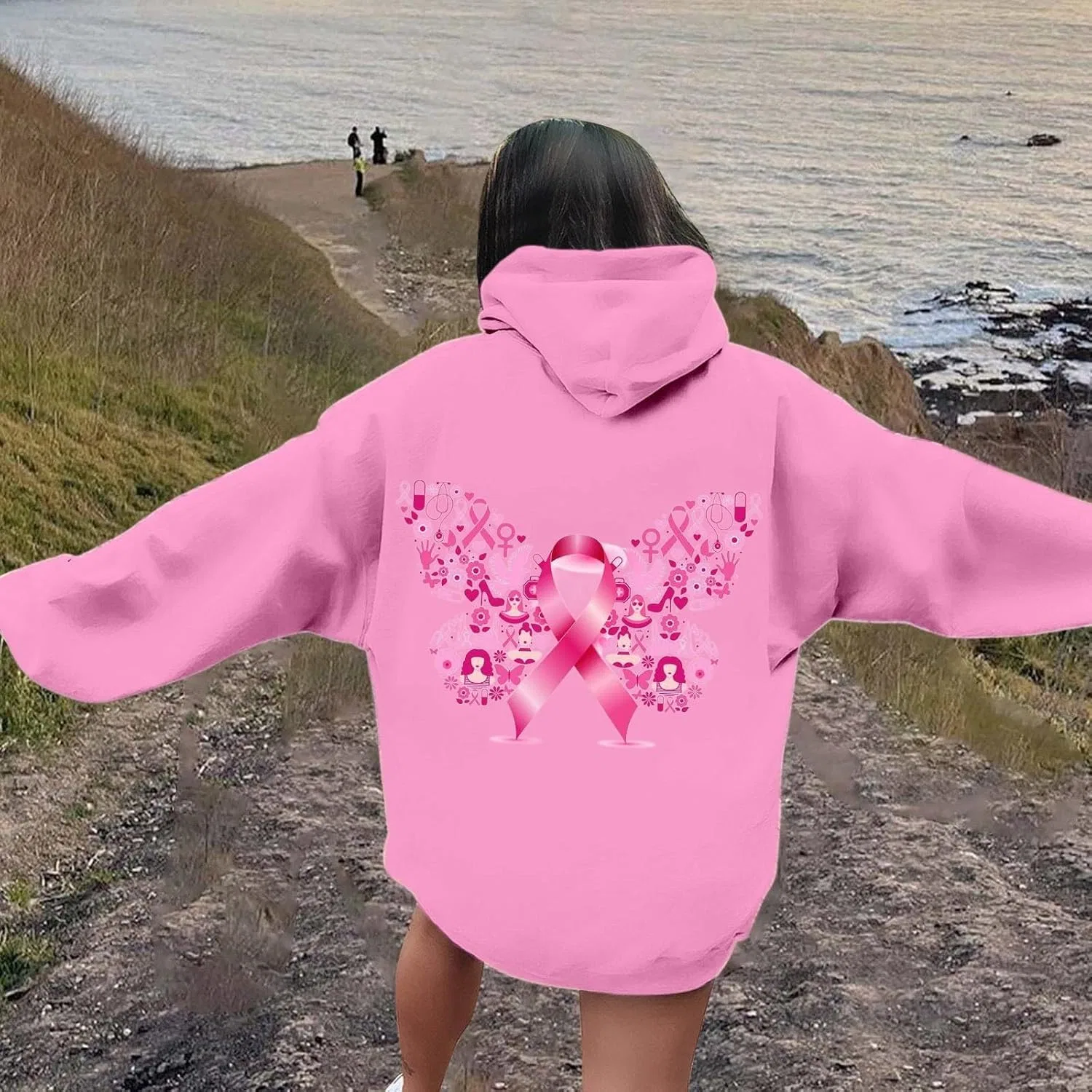 Толстовка с капюшоном женская Rainbow Graphic Zip Up Hoodies Pink, Pink — фото 3
