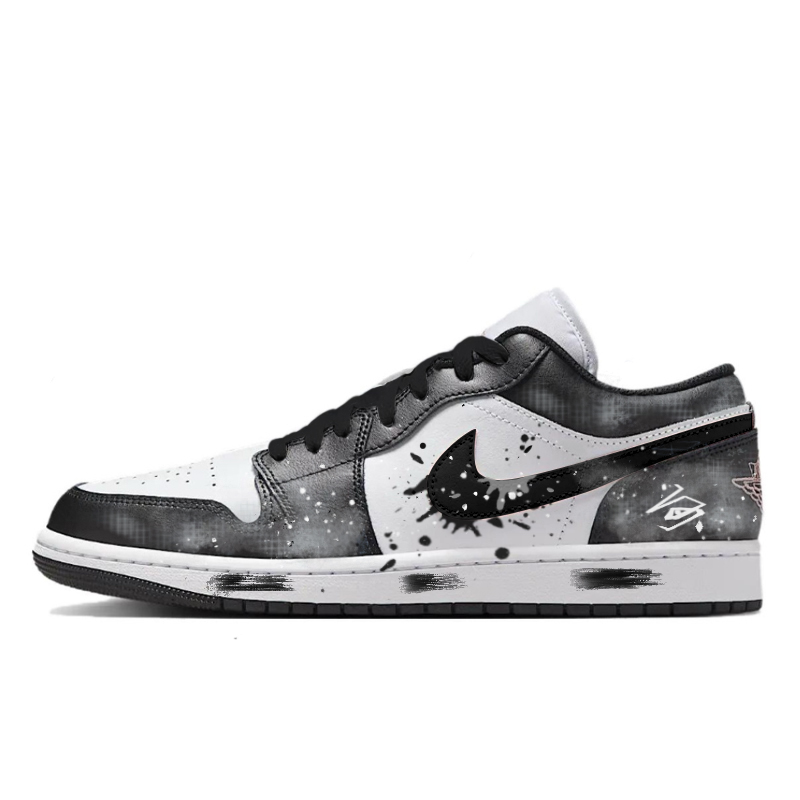 

Jordan Баскетбольные кроссовки Air 1 Neon Night Raven с низким верхом, износостойкие, винтажные, мужские, черные, белые, серые