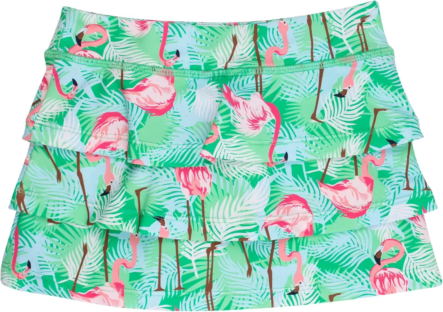 Спортивная юбка-шорты для девочек RuffleButts Green Vibrant Flamingo — фото 4