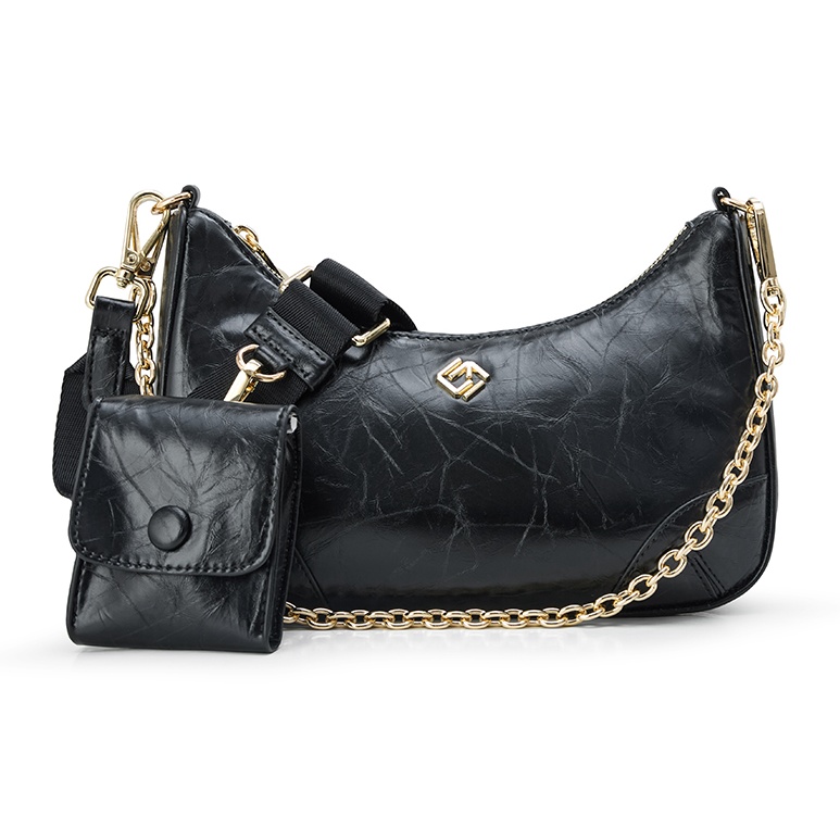 

HE BAO BAO Женская наплечная сумка PU разноцветная, Meteorite Black