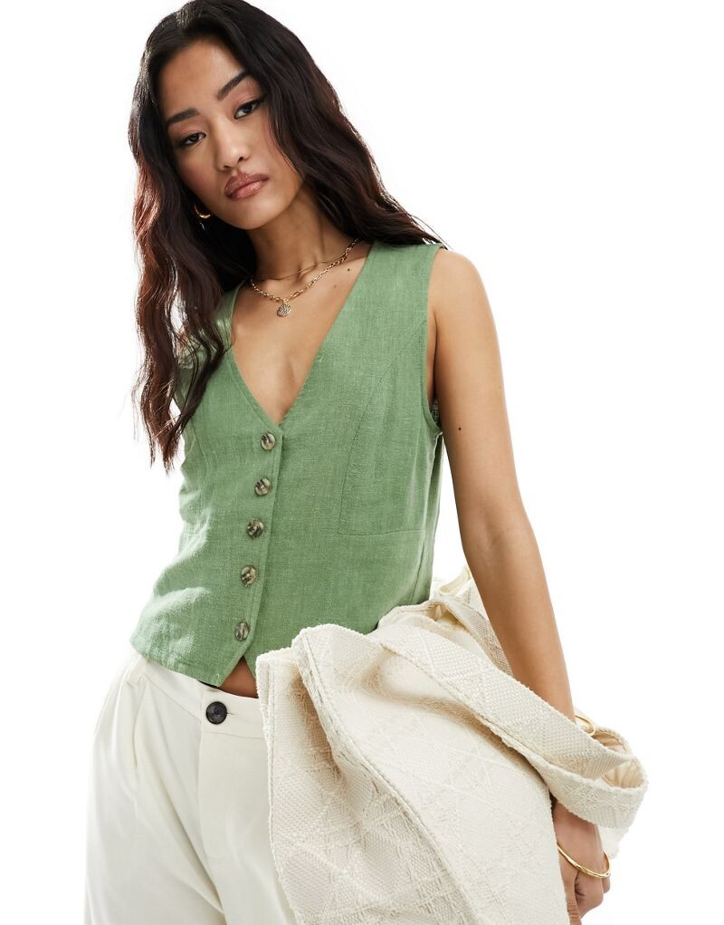 

ASOS DESIGN – льняной жилет цвета хаки