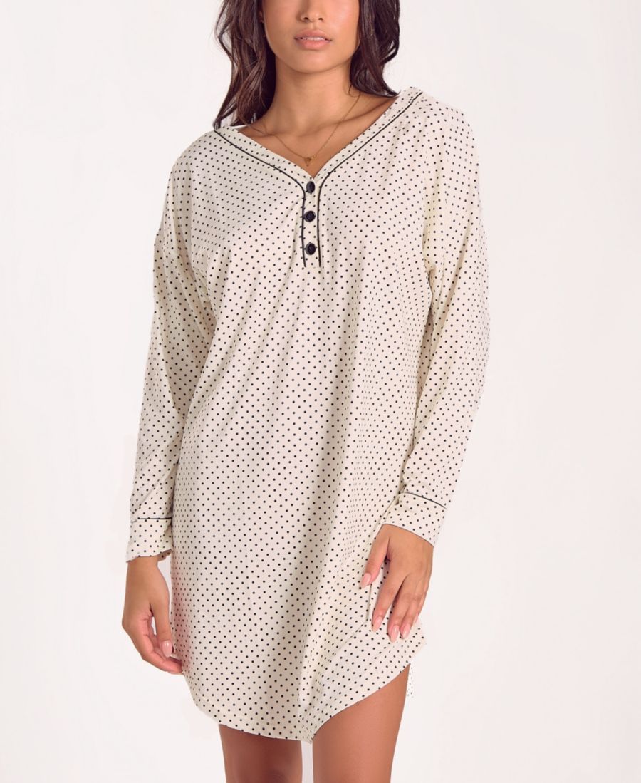 

Женская ночная рубашка с длинными рукавами из эластичного трикотажа с начесом iCollection, Ivory