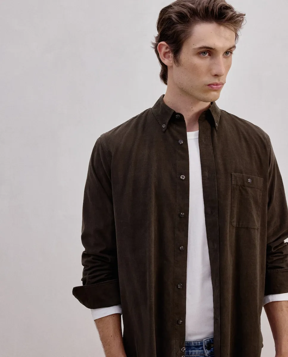 

Рубашка из вельвета с длинным рукавом, однотонная Dustin, темно-зеленый