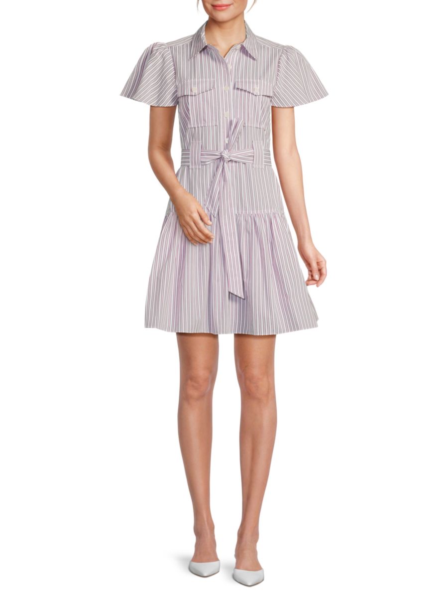 

Платье-рубашка мини из хлопка в полоску Pei Derek Lam 10 Crosby, цвет Red Multi