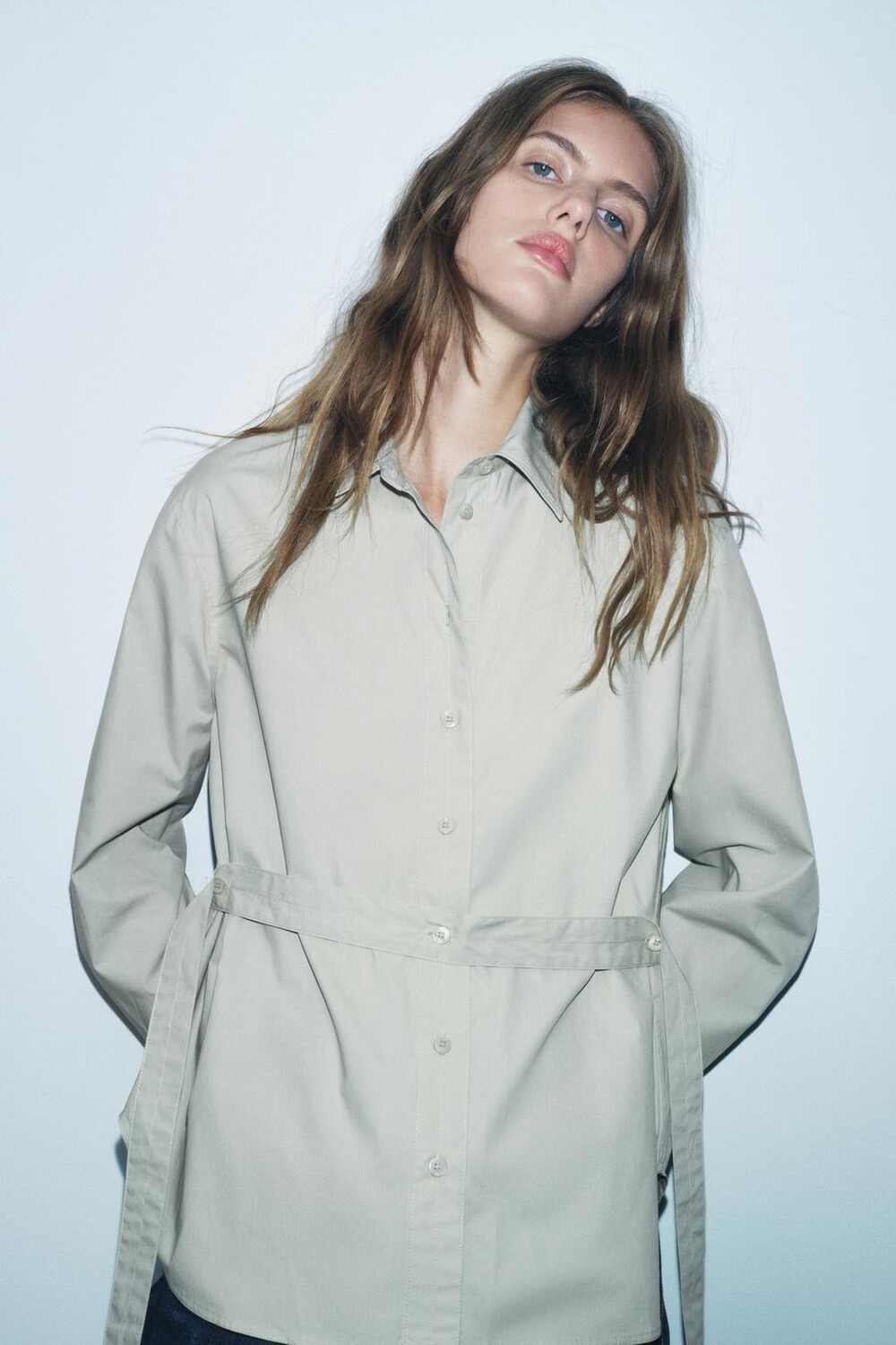 

Многопозиционная поплиновая рубашка ZARA, светлый хаки