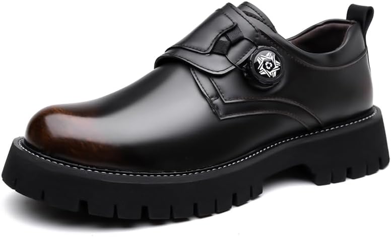 

Деловой формальный комфорт с толстой подошвой мужская кожаная обувь Портативные лоферы с поворотной пряжкой Модные смокинги Свадьба Бизнес-кэжуал Мокасины Lhyxu, коричневый