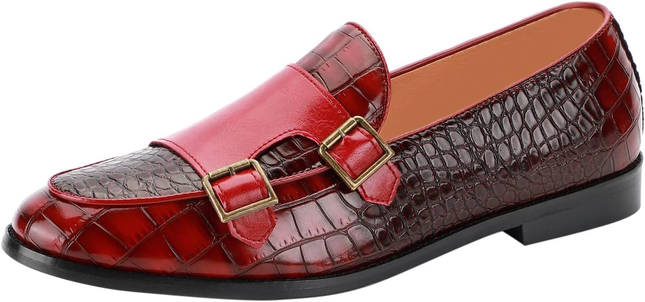

Мужская одежда Santimon Туфли-лоферы Double Monk Strap Slip On Locasters Formal Business Casual Dress Shoes для мужчин, красный